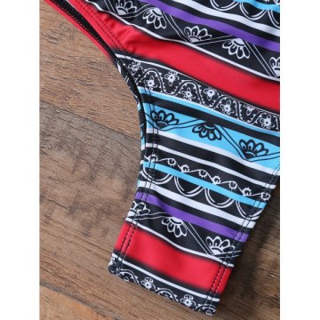 Sexy Halter Neck Striped Ethnic Print Women's Bikini Set -