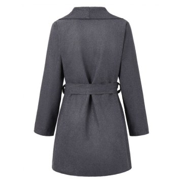 hawl Collar Belted Coat - late Gray