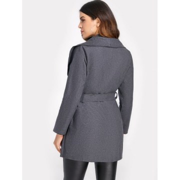 hawl Collar Belted Coat - late Gray