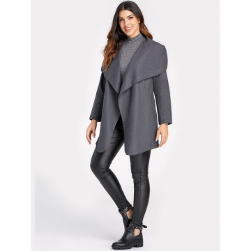 hawl Collar Belted Coat - late Gray