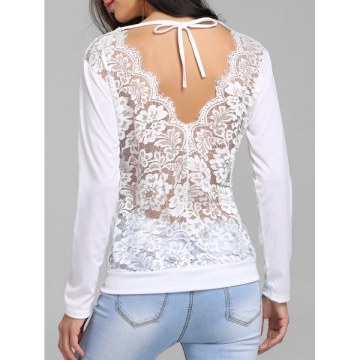 Sheer Lace Panel Cut Out T-shirt - White
