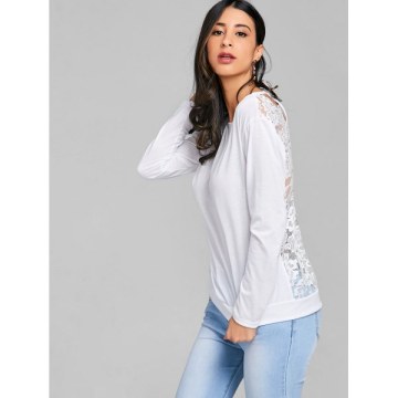 Sheer Lace Panel Cut Out T-shirt - White