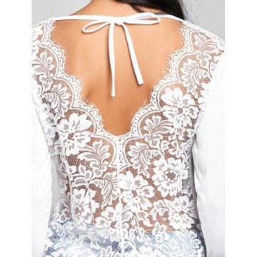 Sheer Lace Panel Cut Out T-shirt - White