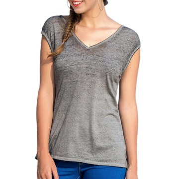Short Sleeve Cut Out Back Top - Gray