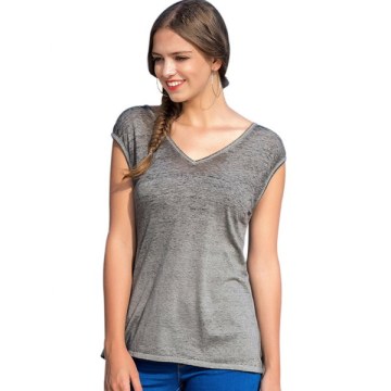 Short Sleeve Cut Out Back Top - Gray