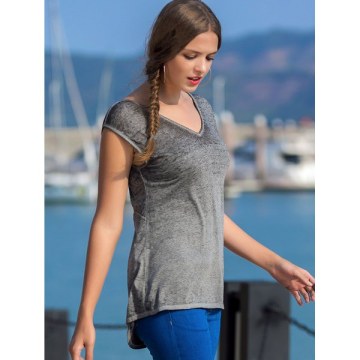 Short Sleeve Cut Out Back Top - Gray