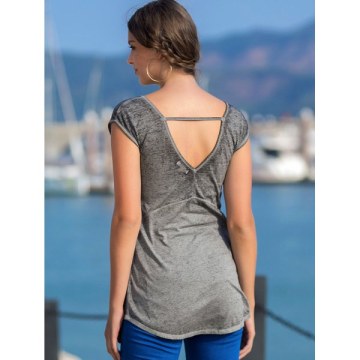 Short Sleeve Cut Out Back Top - Gray
