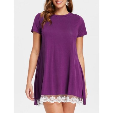 hort leeve Lace Hemline hift Dress - Purple