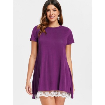 hort leeve Lace Hemline hift Dress - Purple