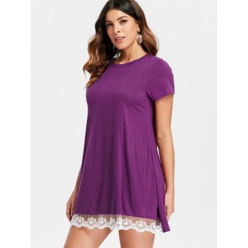 hort leeve Lace Hemline hift Dress - Purple