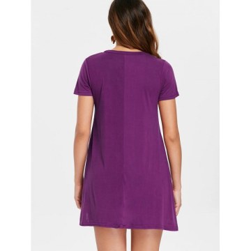 hort leeve Lace Hemline hift Dress - Purple
