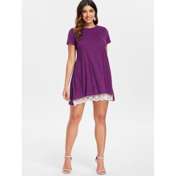 hort leeve Lace Hemline hift Dress - Purple