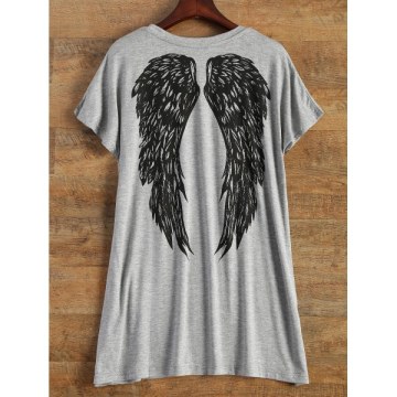 Short Sleeve Logo and Wing Print T-Shirt - Gray One Size(fit Size Xs To