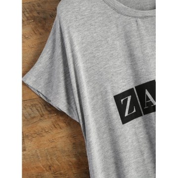 Short Sleeve Logo and Wing Print T-Shirt - Gray One Size(fit Size Xs To