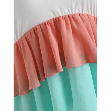 Short Sleeve Three Tones Swingy Top - White