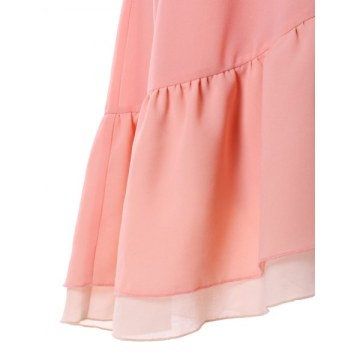 Shoulder Cut Falbala Brim Chiffon Dress - Orange Pink