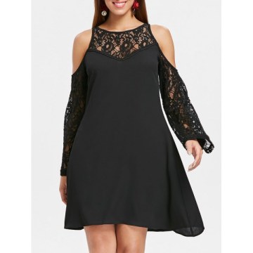 houlder Cut Full Lace leeve Dress - Black