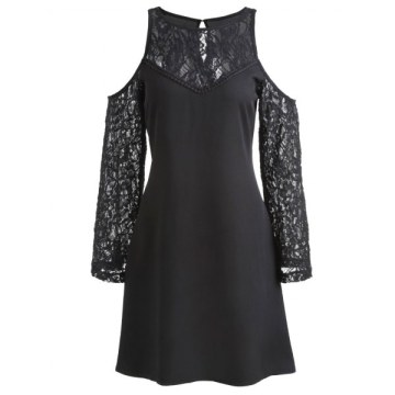 houlder Cut Full Lace leeve Dress - Black