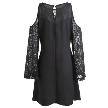 houlder Cut Full Lace leeve Dress - Black