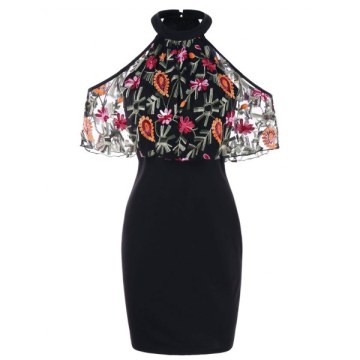 Shoulder Cut ace Panel Pencil Dress - Black