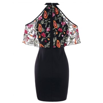 Shoulder Cut ace Panel Pencil Dress - Black