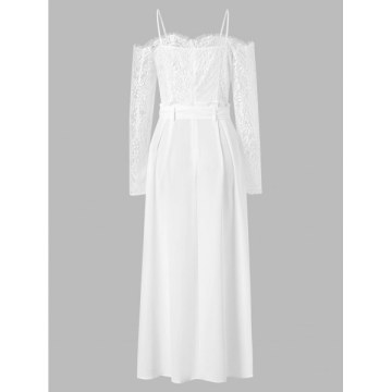 Shoulder Cut ace Sleeve ong Dress - White
