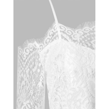 Shoulder Cut ace Sleeve ong Dress - White