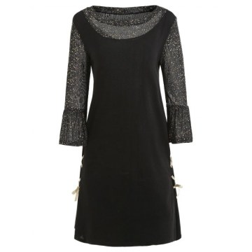 Side Lace Up ini Knit Dress - Black