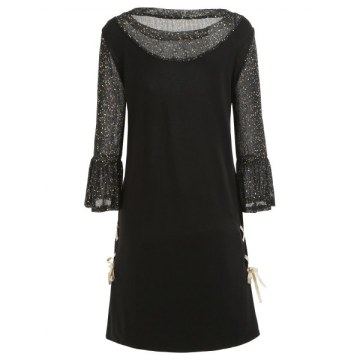 Side Lace Up ini Knit Dress - Black