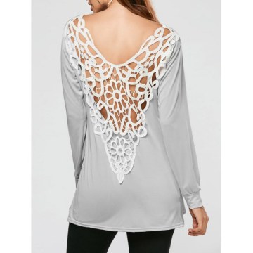 ide lit Lace Crochet Tunic T-shirt - Gray