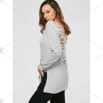 ide lit Lace Crochet Tunic T-shirt - Gray