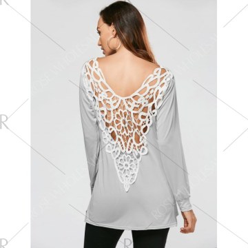 ide lit Lace Crochet Tunic T-shirt - Gray