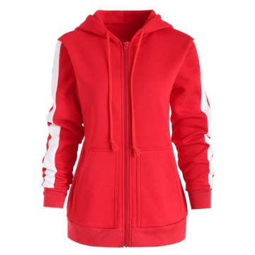 ide triped Pocket Drawstring Hoodie - Chestnut Red