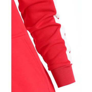 ide triped Pocket Drawstring Hoodie - Chestnut Red