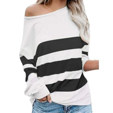 Skew Collar Colorblock Long Sleeve Top - Black