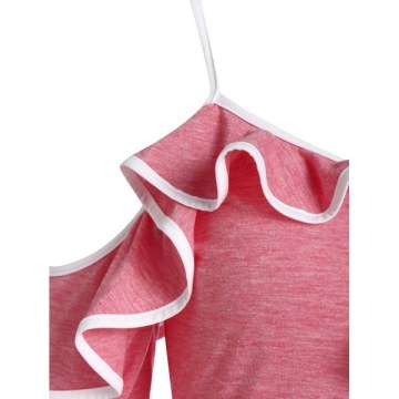 Skew Collar Two Tone Flounce T Shirt - Pink Rose