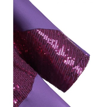 Skew Neck Sequined Three Quarter Sleeves Tee - Purple