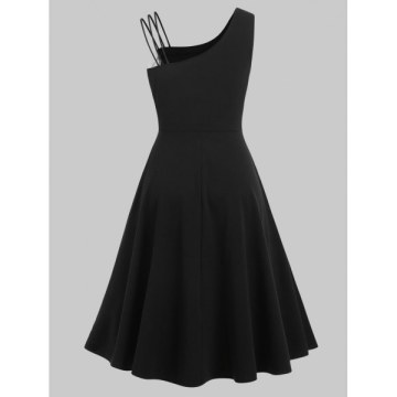 kew Neck Two Tone Midi Dress - Black