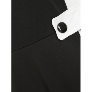 kew Neck Two Tone Midi Dress - Black