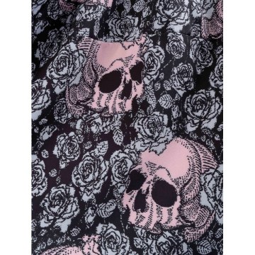 Skull and Floral Print Vintage A Line Dress - Black