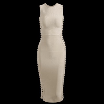 Sleeveless Hollow Out Slit Bandage Dress - Apricot