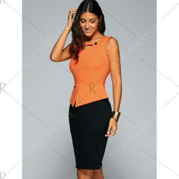 Sleeveless Peplum Work Dress - Sweet Orange