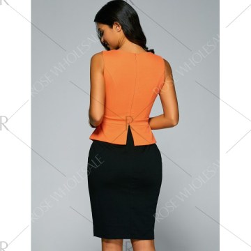 Sleeveless Peplum Work Dress - Sweet Orange