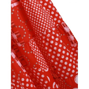 leeveless Polka Dot Flounce Maxi Dress - Red