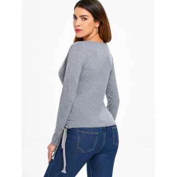 Slim Fit Criss Cross Ruched Top - Gray