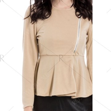 lim Fit Zip Up Peplum Jacket - Off-white