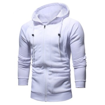 Slimming Zip Fly Drawstring Hoodie - White