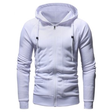 Slimming Zip Fly Drawstring Hoodie - White