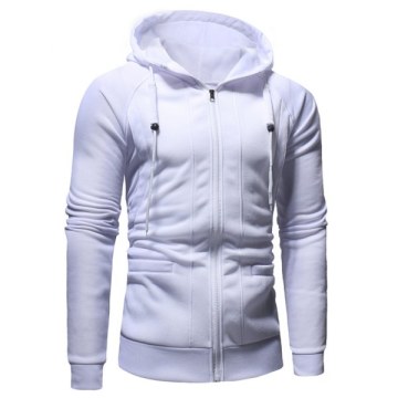 Slimming Zip Fly Drawstring Hoodie - White