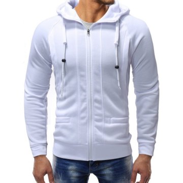 Slimming Zip Fly Drawstring Hoodie - White